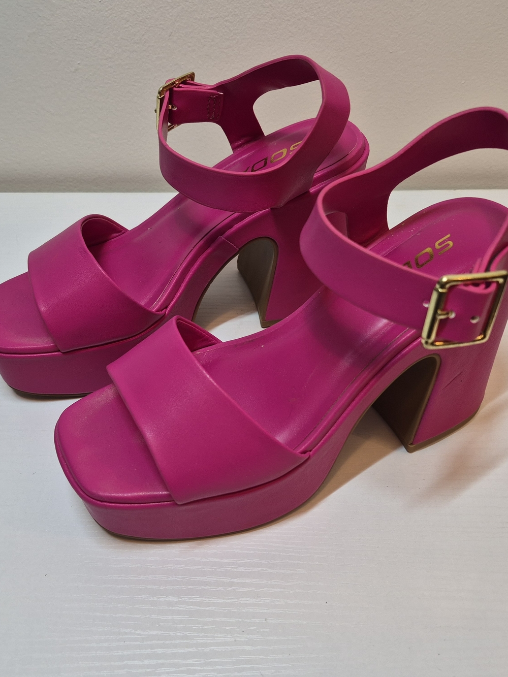 Soda Hot Pink Chunky Platform Sandals with Gold Buckle